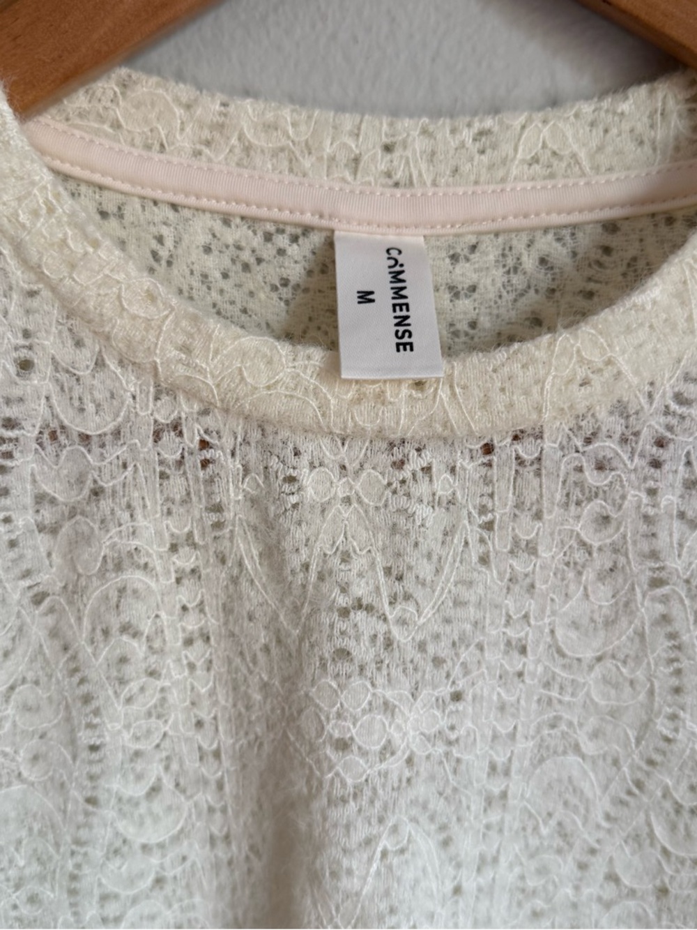 Commense Cream Lace Knit Long Sleeve Sweater Size M Women’s Plover Ivory Crew - Picture 5 of 13